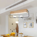 Modern rectangular wood and metal pendant light with birds dining room