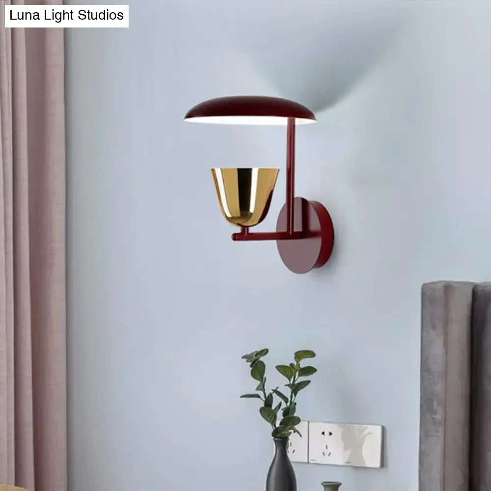 DecorBites™ Modern Red Dome Wall Sconce Lighting Fixture - Metal 1-Head for Bedroom