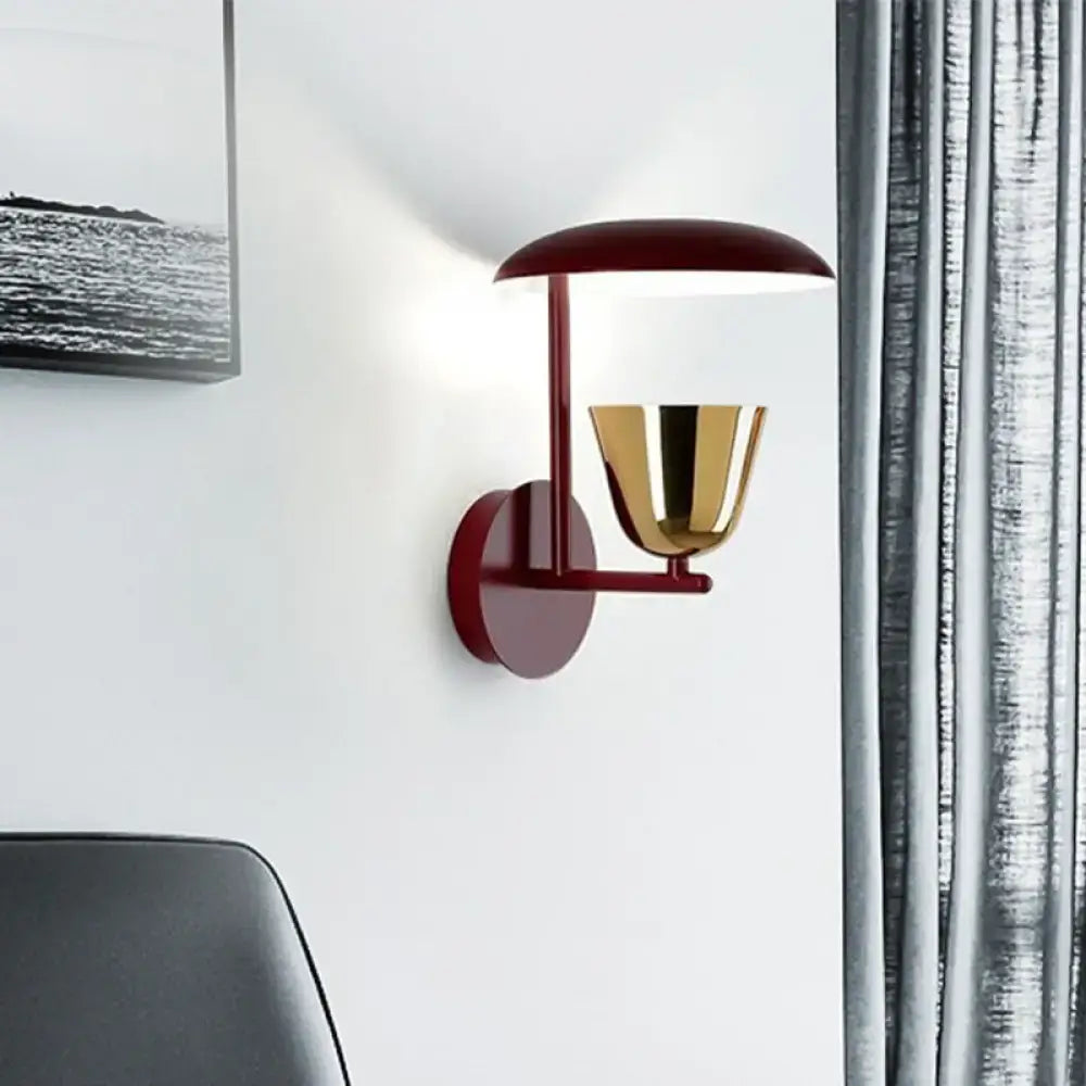 DecorBites™ Modern Red Dome Wall Sconce Lighting Fixture - Metal 1-Head for Bedroom