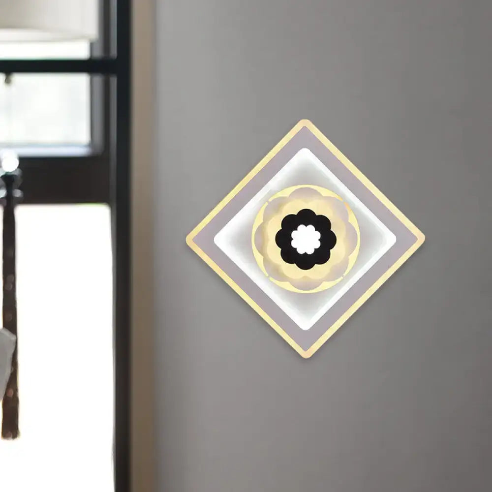 Modern rhombus bloom pattern sconce light for study white & black