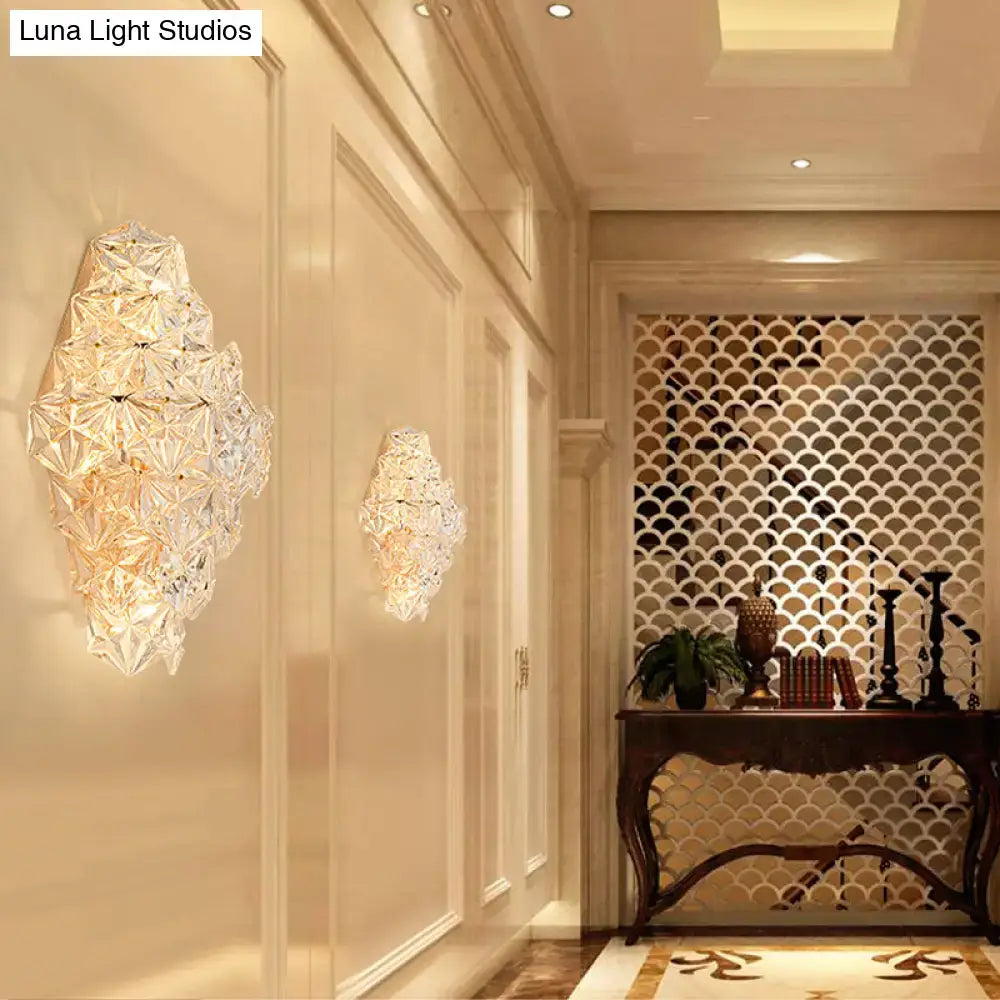 Modern rhombus clear crystal wall sconce bedroom direct wired electric