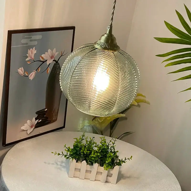 Modern ribbed blue glass led pendant light for kitchens