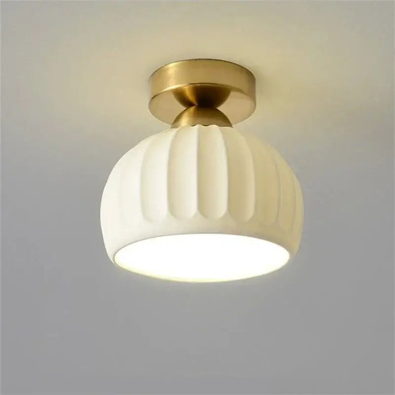 Modern ribbed ceramic glass chandelier white and brass living room light