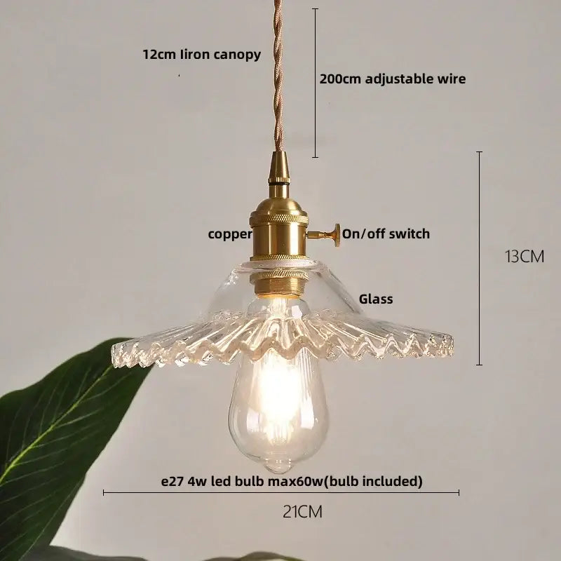DecorBites™ Clear Glass LED Pendant Light Fixture Modern Copper Knob Switch Hang Lamp