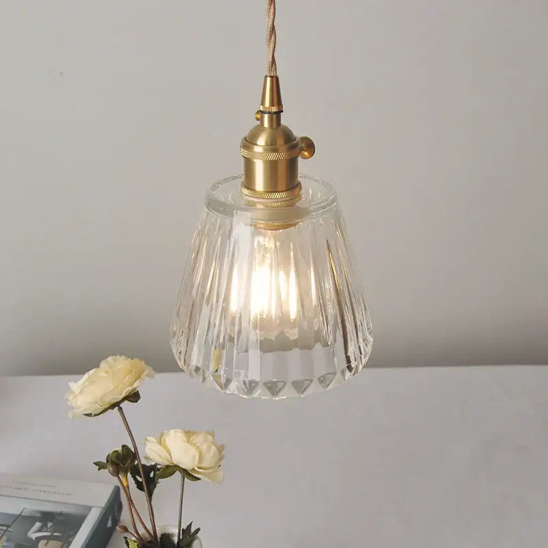 DecorBites™ Clear Glass LED Pendant Light Fixture Modern Copper Knob Switch Hang Lamp