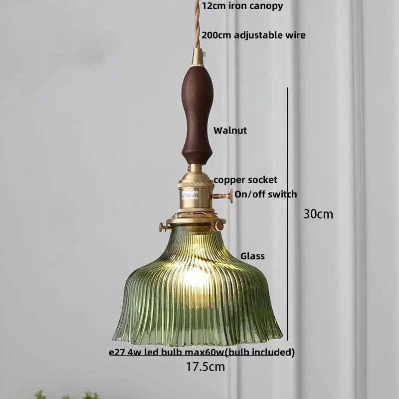 Modern ribbed clear glass pendant light kitchen brass fixture