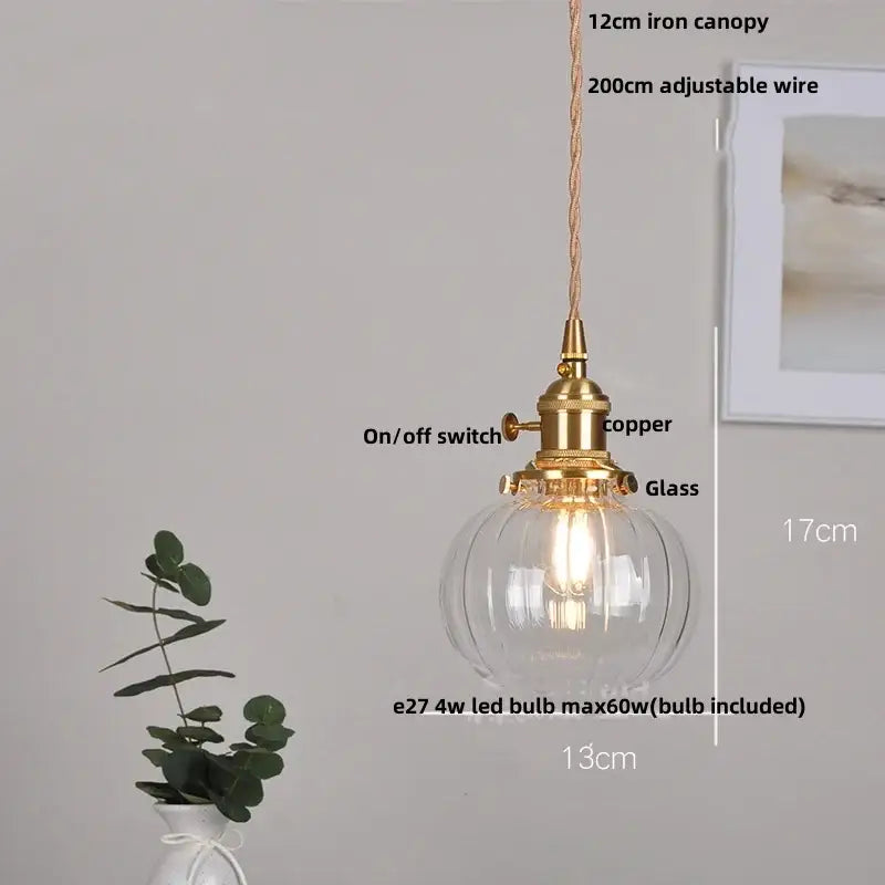 Modern ribbed clear glass pendant light kitchen brass fixture