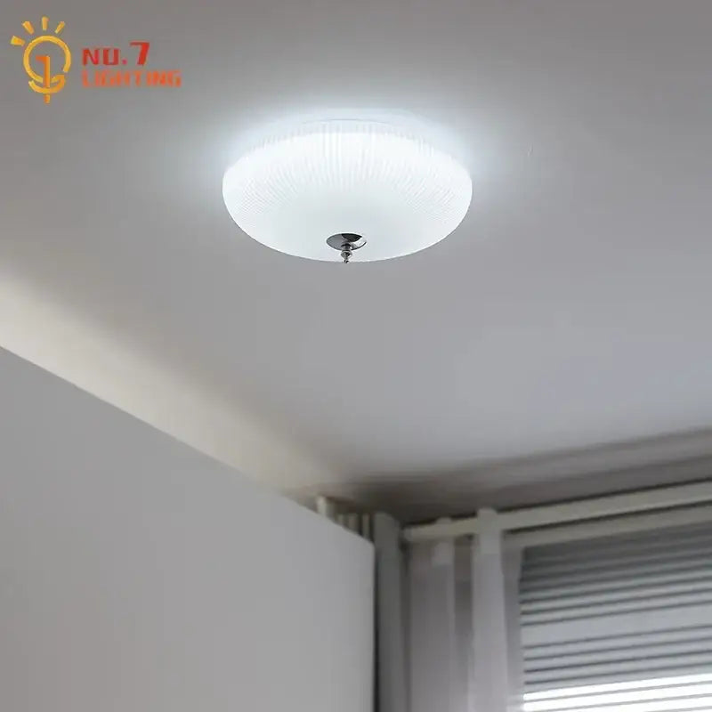 Modern ribbed cream glass round ceiling lights bedroom led lighting