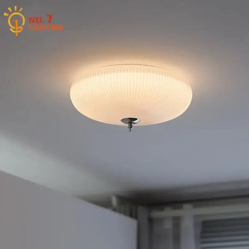Modern ribbed cream glass round ceiling lights bedroom led lighting