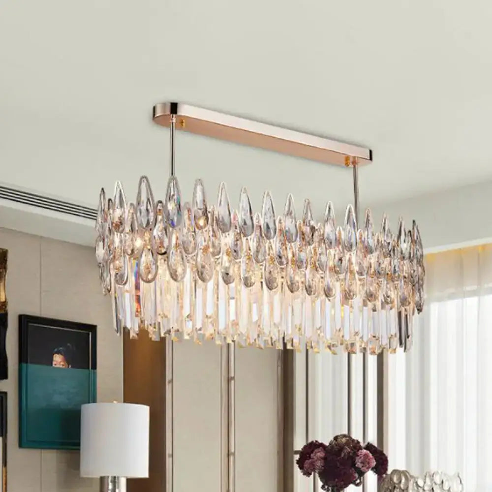 Modern rose gold crystal island lamp dining room oval clear pendant