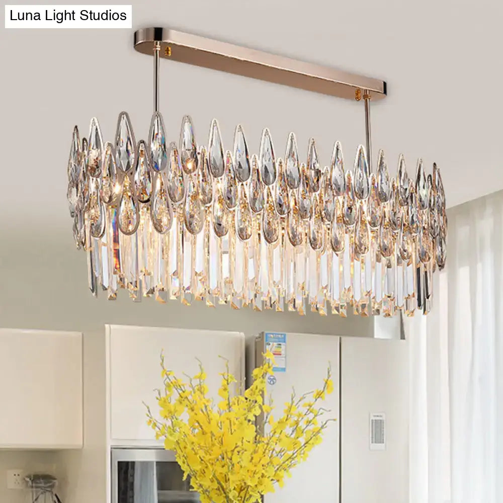 Modern rose gold crystal island lamp dining room oval clear pendant