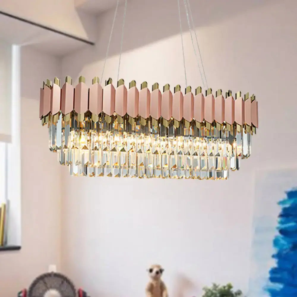 DecorBites™ Traditional Gold Oval Crystal Chandelier - 8 Head Dining Room Light Fixture