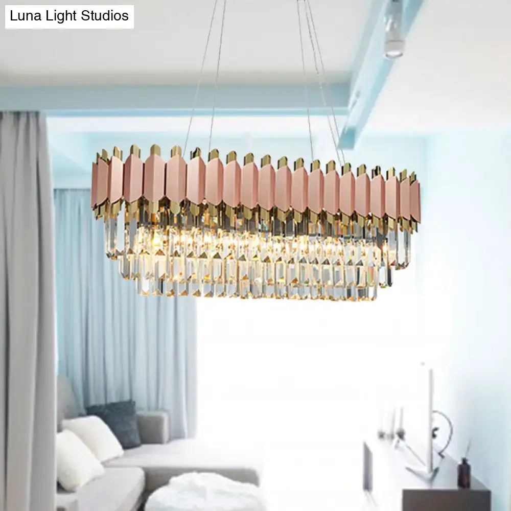 DecorBites™ Traditional Gold Oval Crystal Chandelier - 8 Head Dining Room Light Fixture