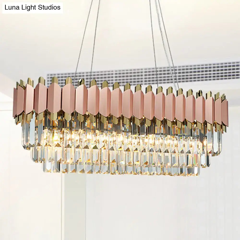 DecorBites™ Traditional Gold Oval Crystal Chandelier - 8 Head Dining Room Light Fixture