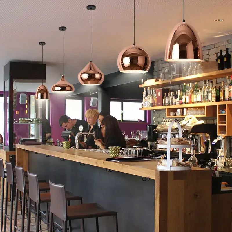 Modern rose gold pendant lights for dining room island decor