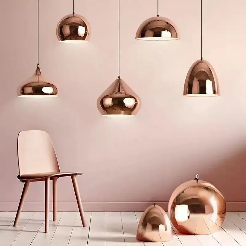 Modern rose gold pendant lights for dining room island decor