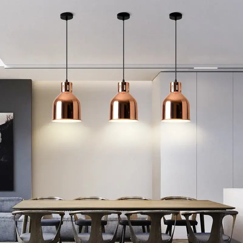 Modern rose gold pendant lights for dining room island decor