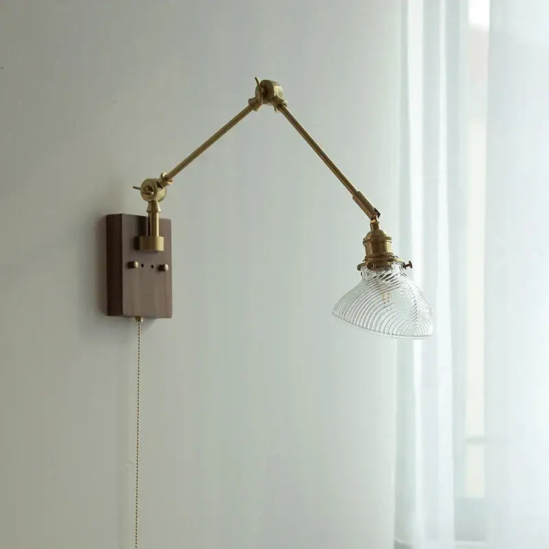 Modern rotatable brass wall light fixture with textured glass stair lamp