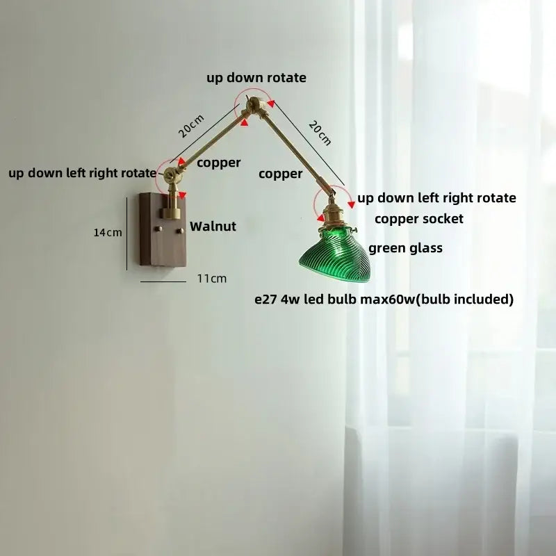 Modern rotatable brass wall light fixture with textured glass stair lamp