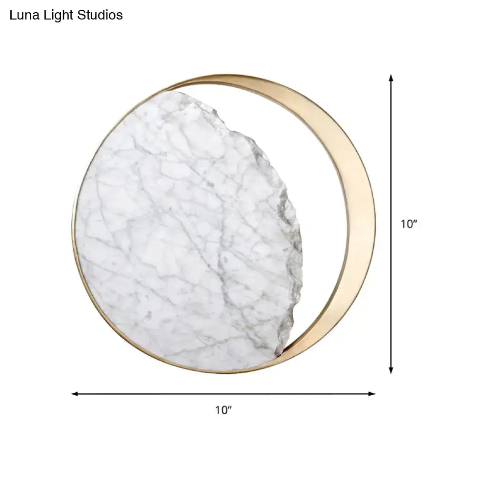 Modern round gold and white marble led wall sconce bedroom