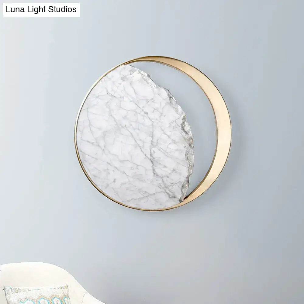 Modern round gold and white marble led wall sconce bedroom