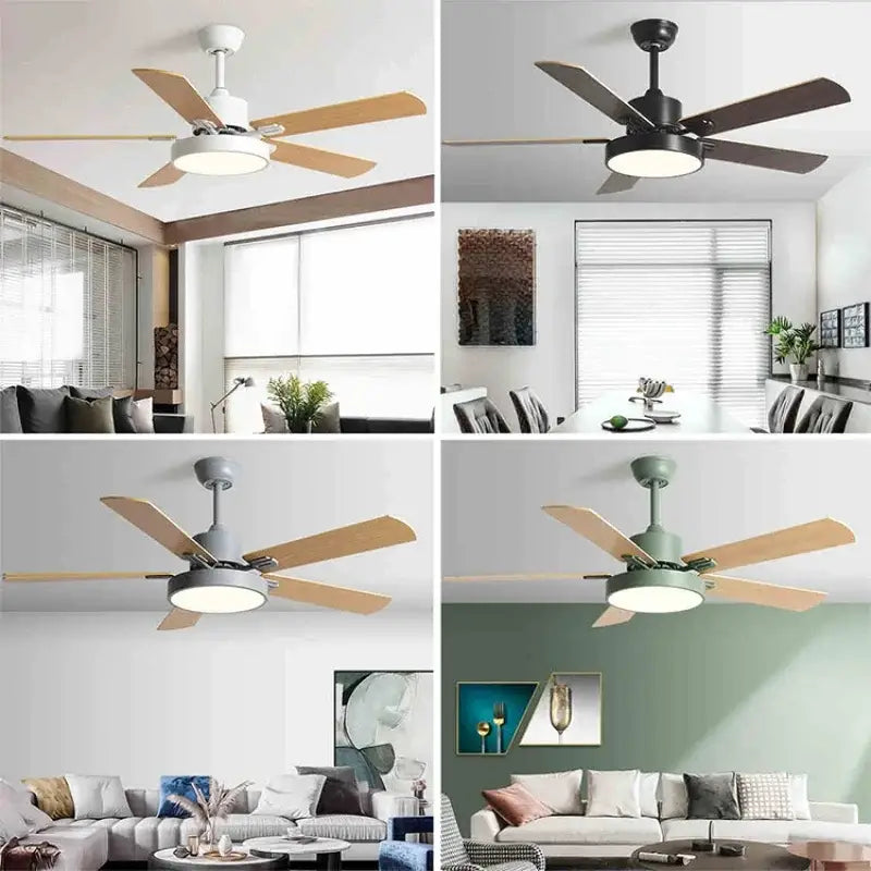 Modern sage green and natural wooden led ceiling fan living room