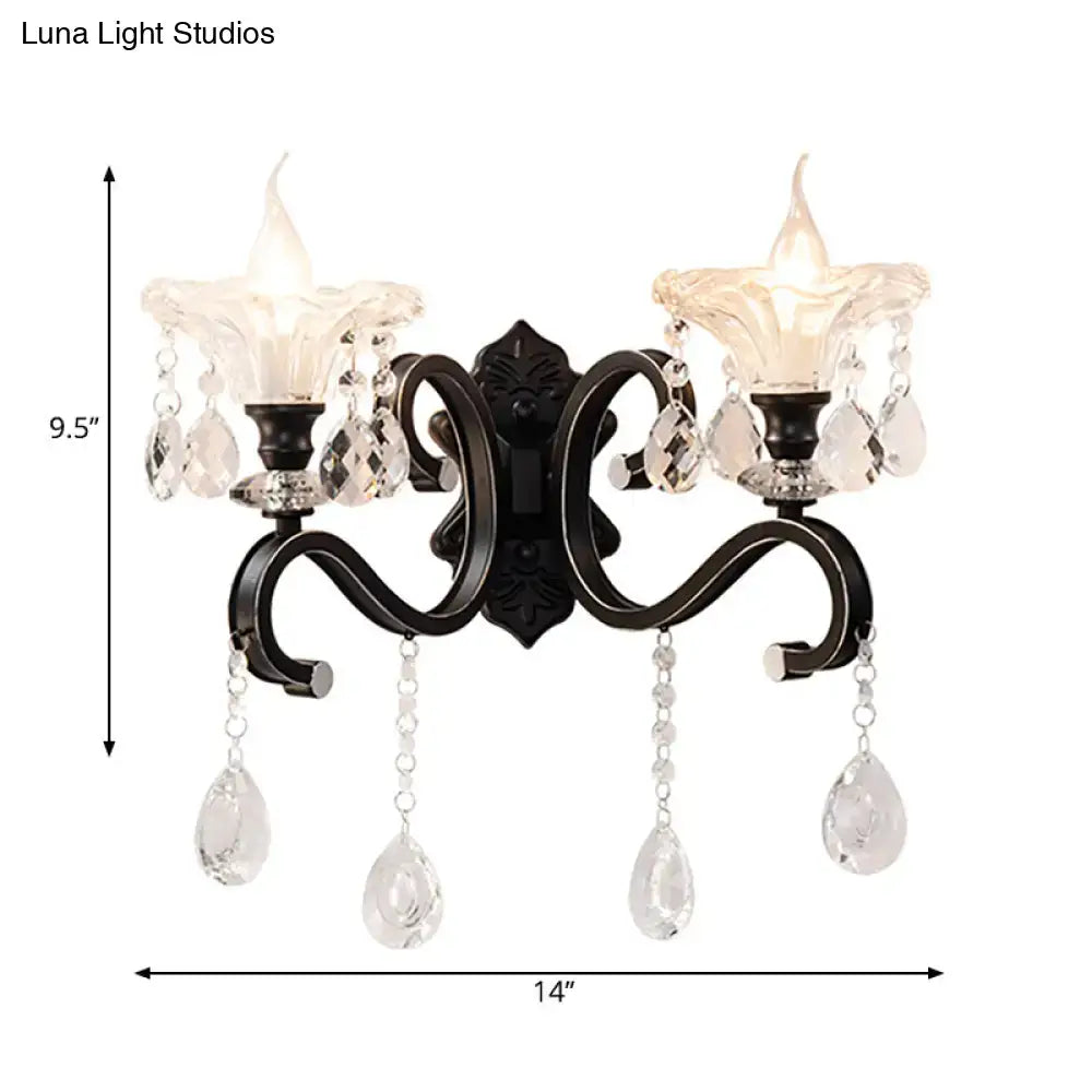 DecorBites™ Modern Scalloped Crystal Wall Lamp with Curved Arm in Black