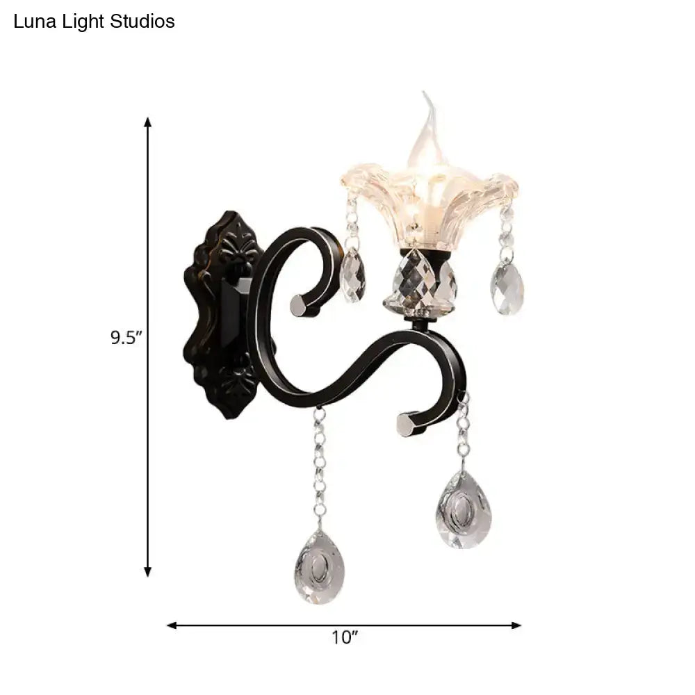 DecorBites™ Modern Scalloped Crystal Wall Lamp with Curved Arm in Black