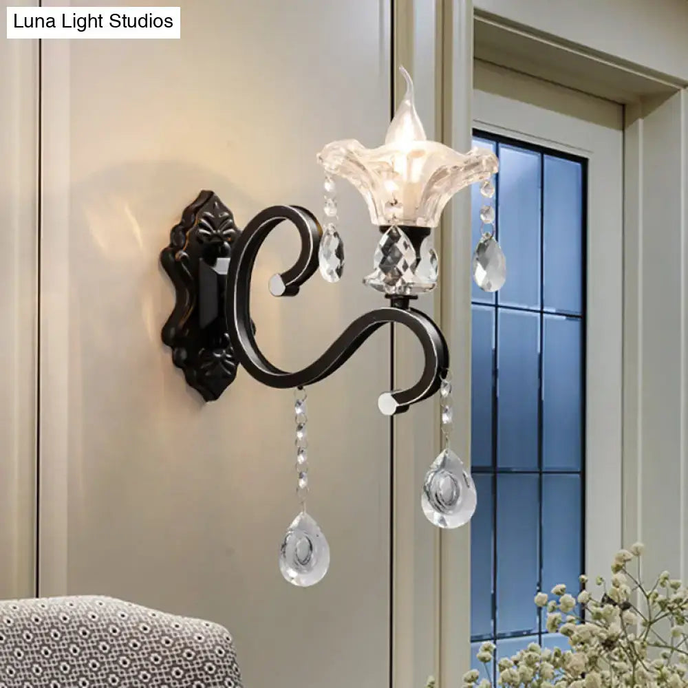 DecorBites™ Modern Scalloped Crystal Wall Lamp with Curved Arm in Black