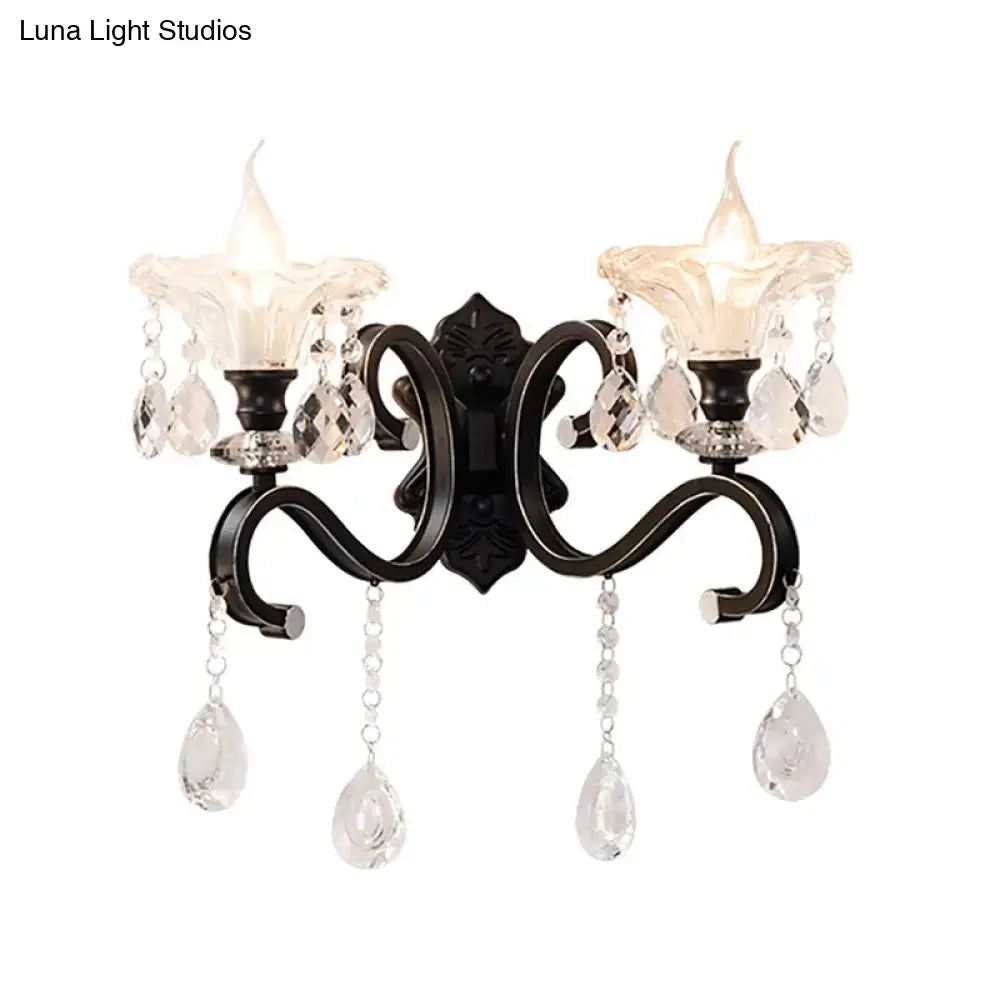 DecorBites™ Modern Scalloped Crystal Wall Lamp with Curved Arm in Black