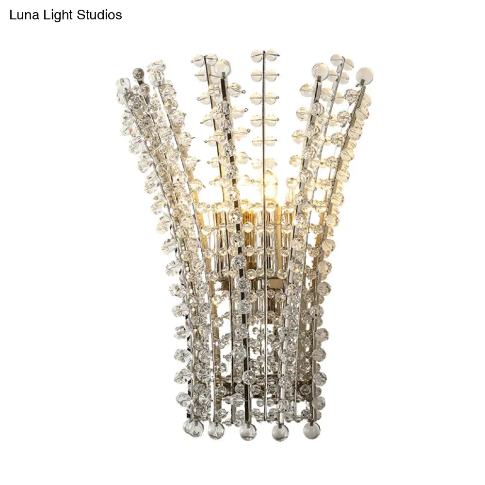 DecorBites™ Modern Silver Bead Wall Mounted Light with Crystal Sconce - 3 Heads Bedside Lamp