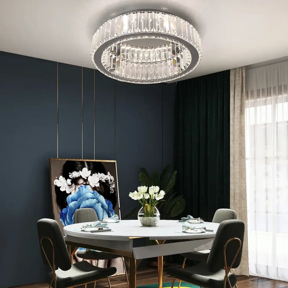 Modern silver big crystal led circle ceiling lamp for living room