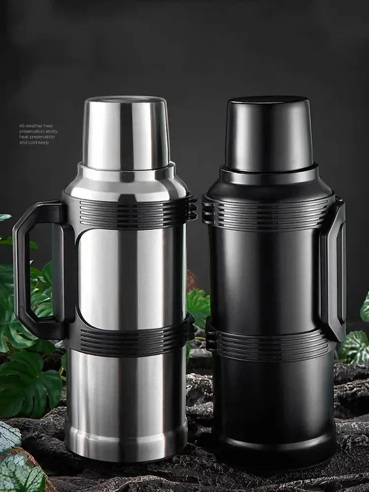 DecorBites™ 2000ML Glass Liner Insulated Kettle with Folding Handle Thermos Cup