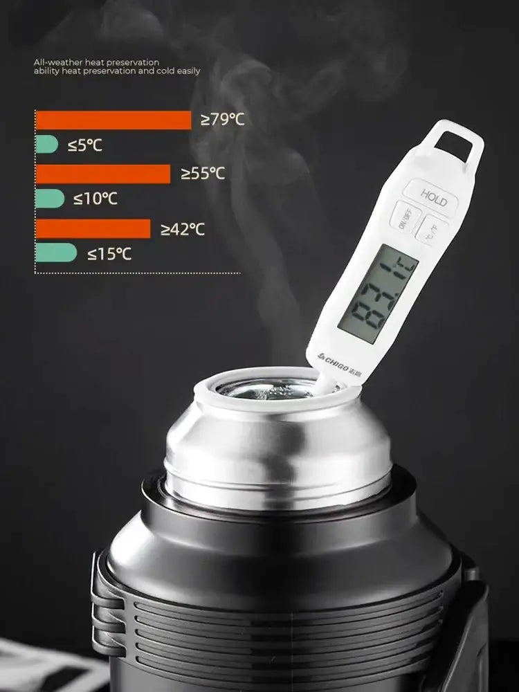 DecorBites™ 2000ML Glass Liner Insulated Kettle with Folding Handle Thermos Cup