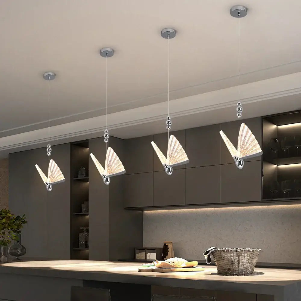 Modern silver butterfly led pendant light for living room kitchen