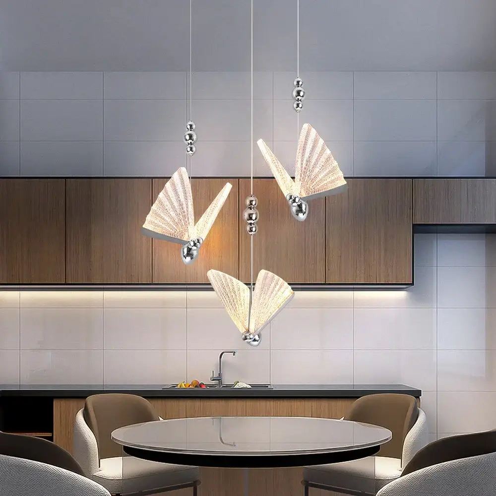 Modern silver butterfly led pendant light for living room kitchen