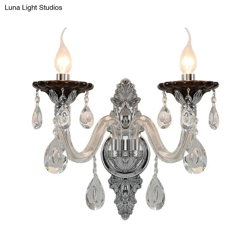 Modern silver candle wall mounted sconce bedroom crystal light