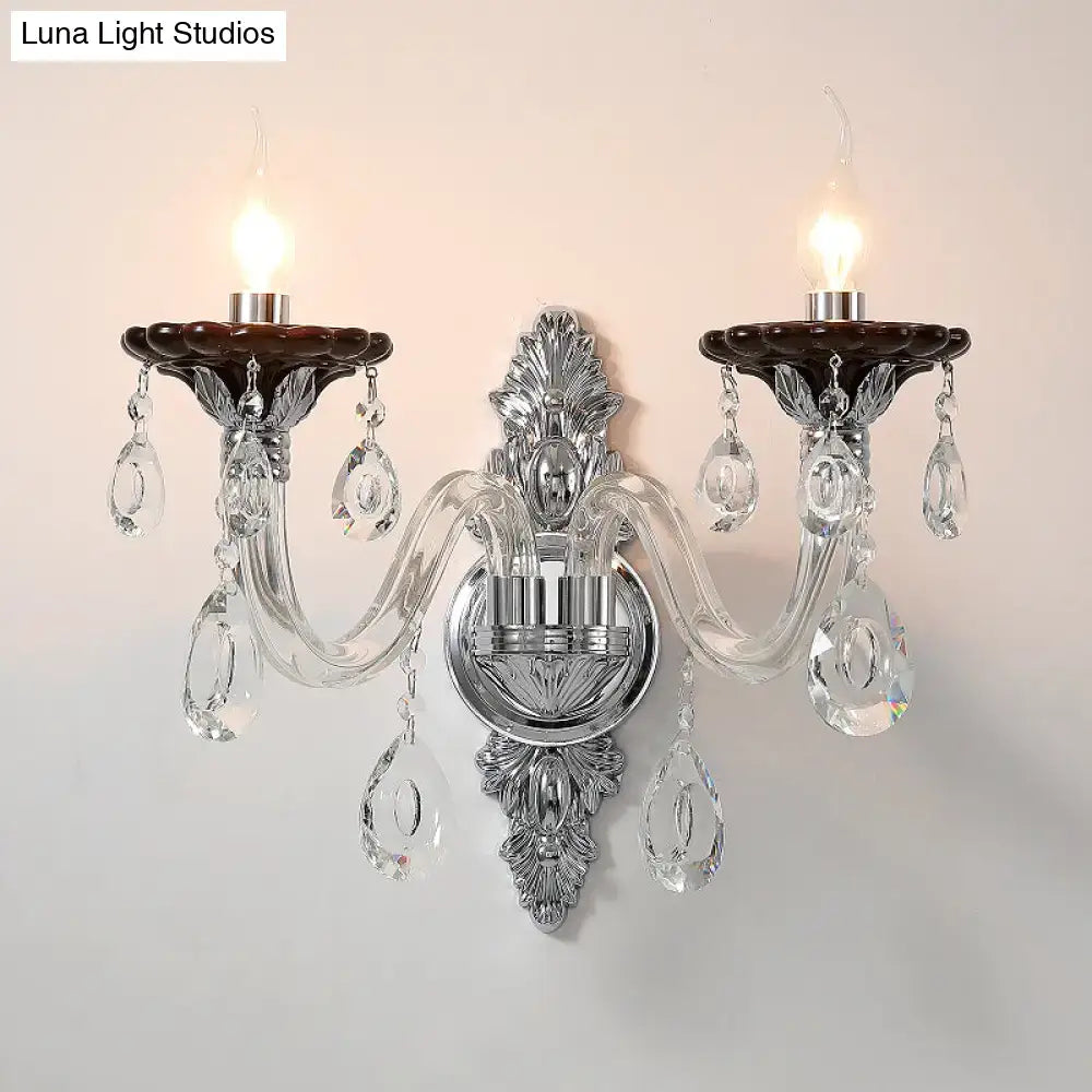 Modern silver candle wall mounted sconce bedroom crystal light