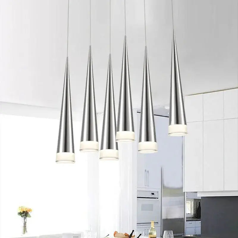 Modern silver conical pendant light dining room 6 pack