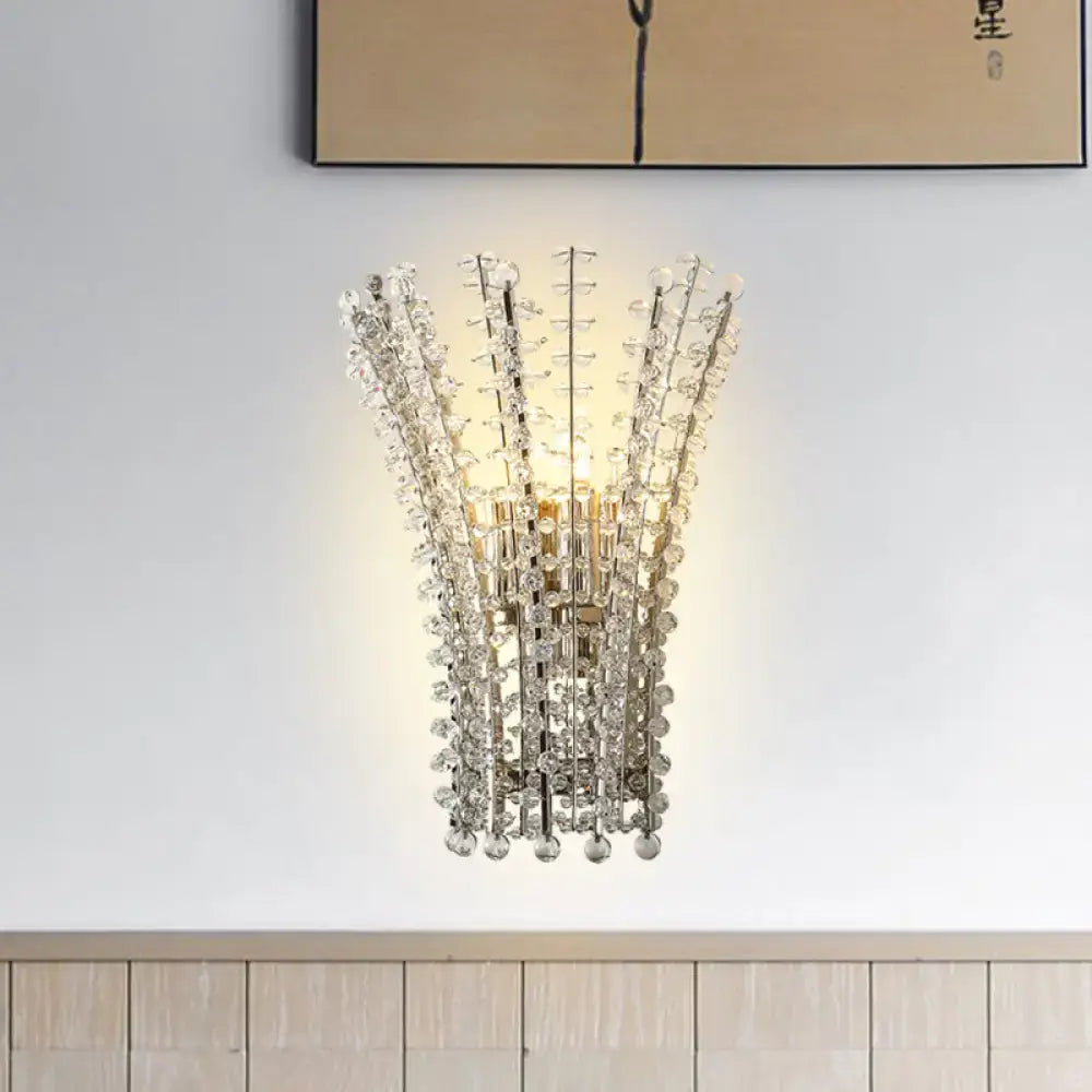 DecorBites™ Modern Silver Bead Wall Mounted Light with Crystal Sconce - 3 Heads Bedside Lamp