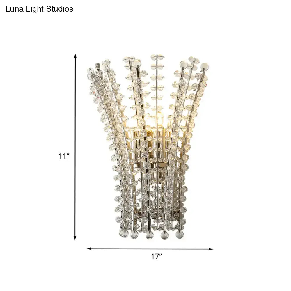 DecorBites™ Modern Silver Bead Wall Mounted Light with Crystal Sconce - 3 Heads Bedside Lamp
