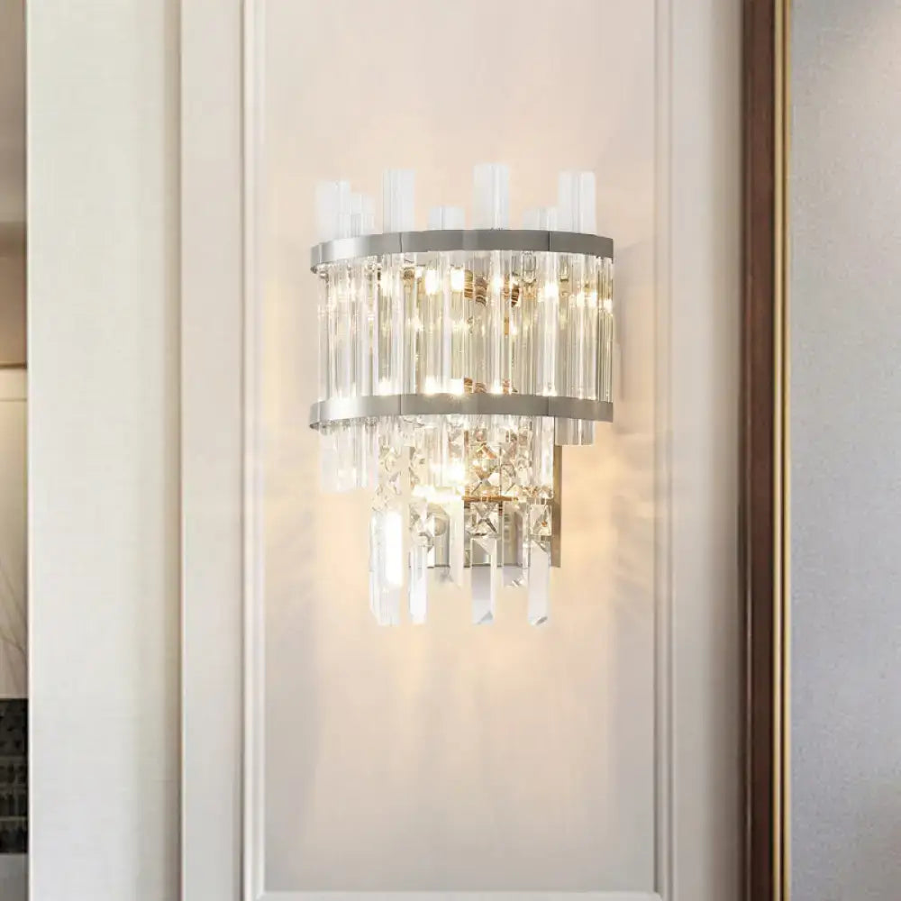 Modern silver crystal tiered wall mounted light dining room fixture