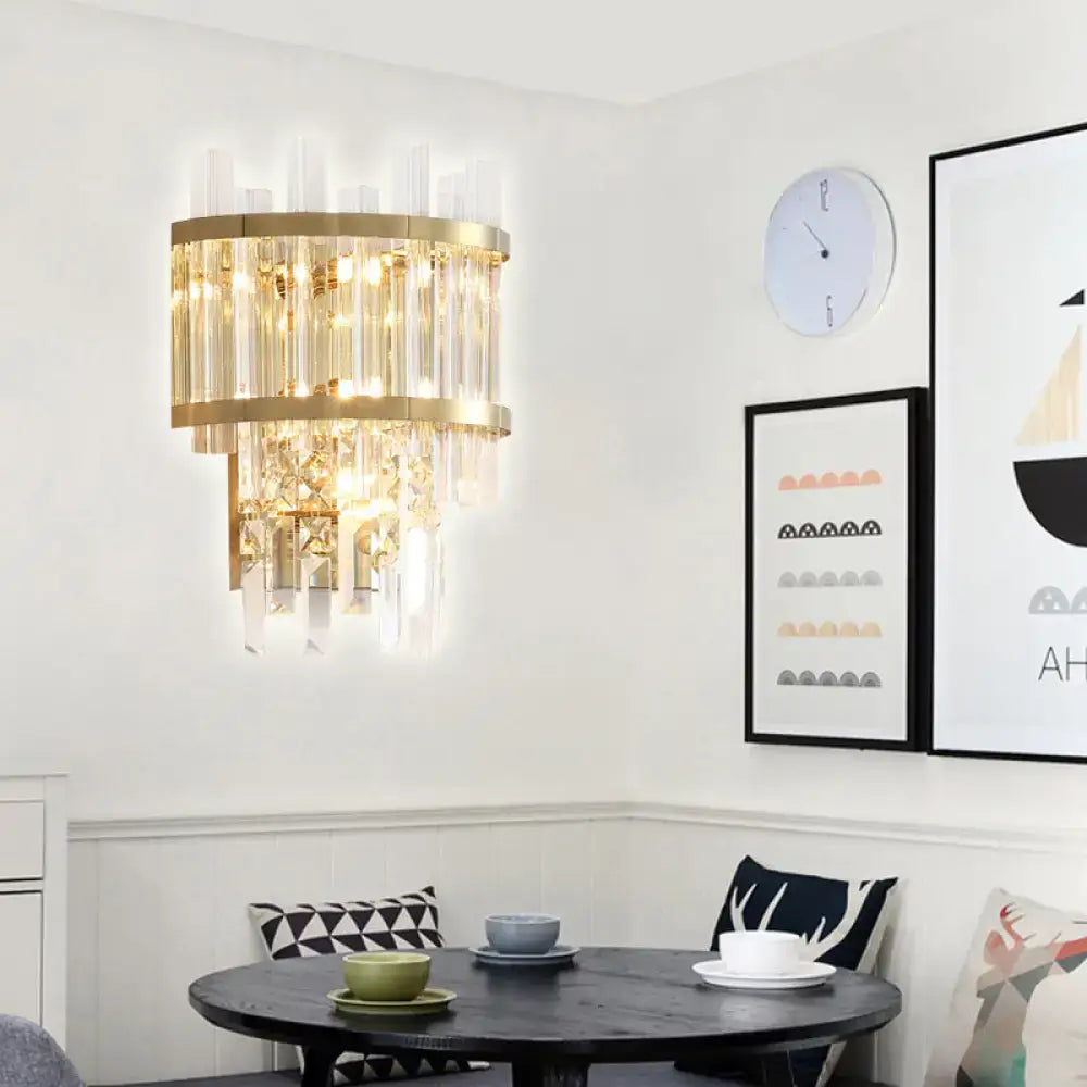 Modern silver crystal tiered wall mounted light dining room fixture