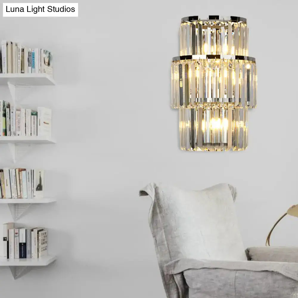 Modern silver crystal wall mounted light living room sconce