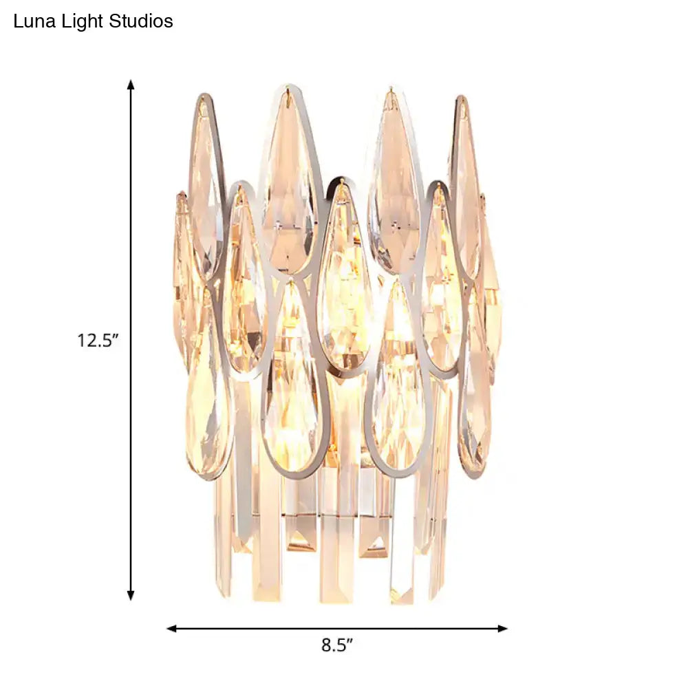 DecorBites™ Modern Silver Double-Layered Wall Sconce with Clear Crystal Accents - 2 Lights