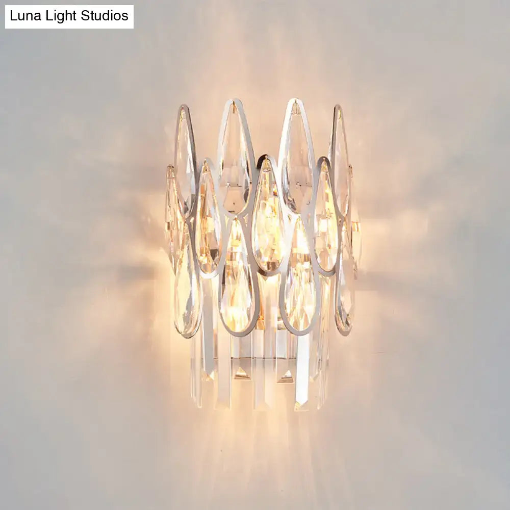 DecorBites™ Modern Silver Double-Layered Wall Sconce with Clear Crystal Accents - 2 Lights