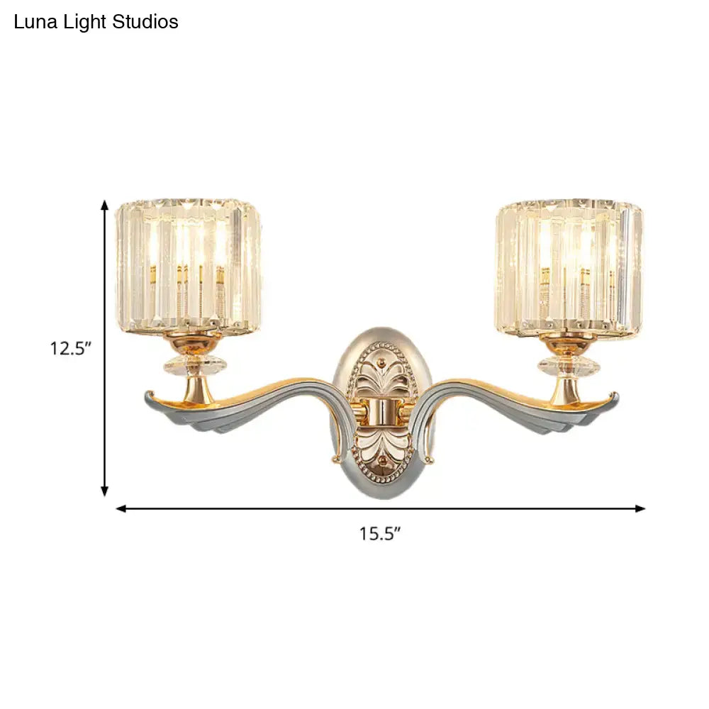 Modern silver flush mount wall light with clear crystal shade bedroom