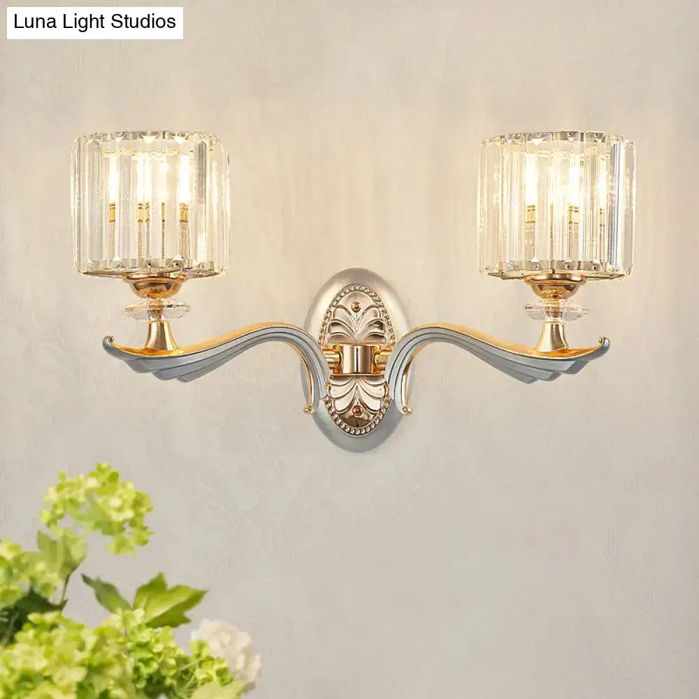 Modern silver flush mount wall light with clear crystal shade bedroom
