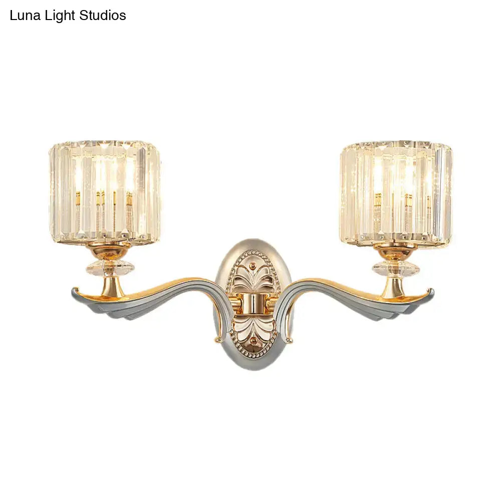 Modern silver flush mount wall light with clear crystal shade bedroom