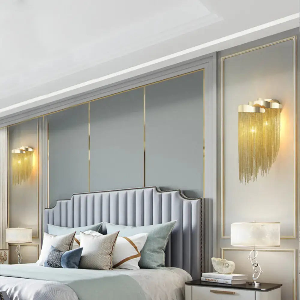 DecorBites™ Modern Aluminum Tassel Wall Sconce with 3 Lighting Options in Silver/Gold for Bedside